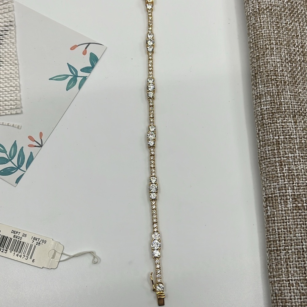 18K Gold Over 925 Silver CZ Tennis Bracelet - 7.25" - Picture 10 of 13